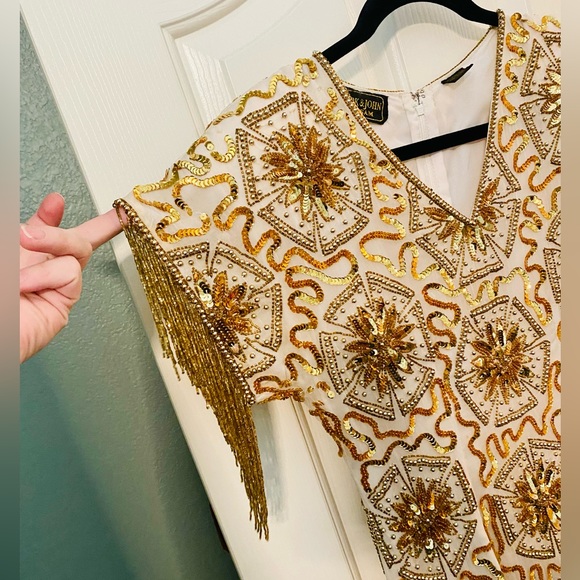 EUC Vintage Mark & John by Sam Pure Silk Cocktail Dress w/ Beaded Fringe - Picture 6 of 14